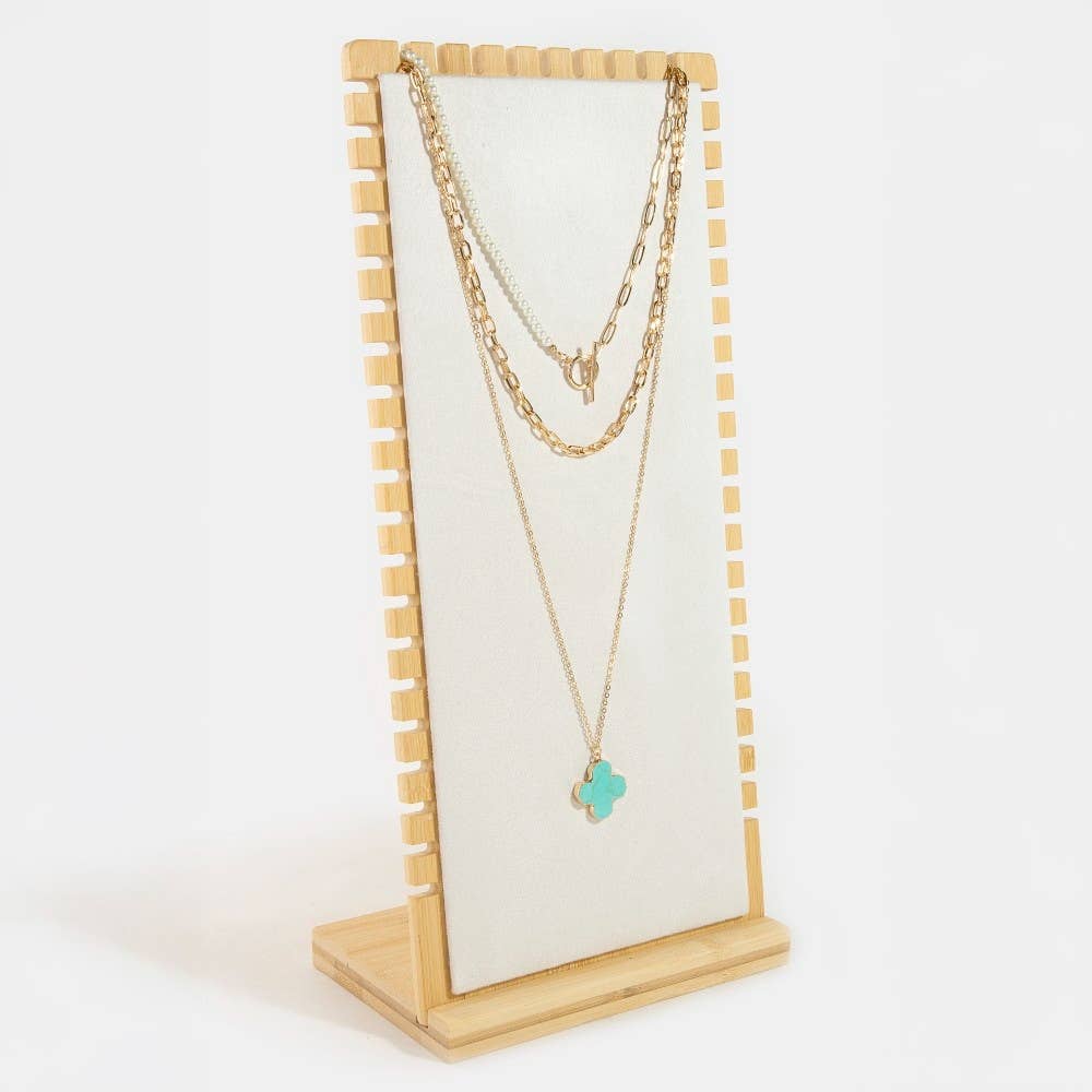 Elongated Wooden Rectangle Jewelry Display Stand
