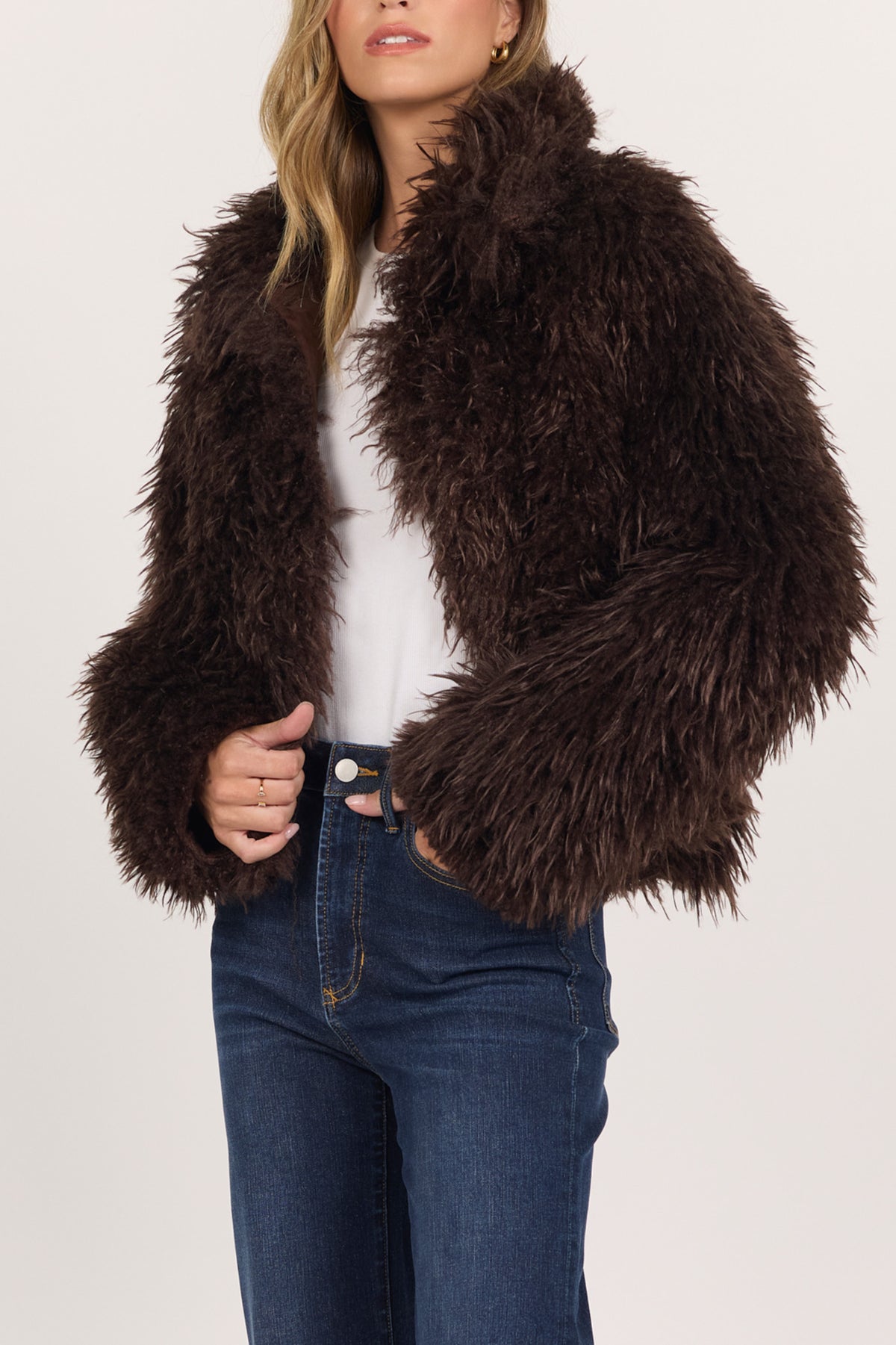 Bardot Faux Fur Jacket - Shaved Chocolate