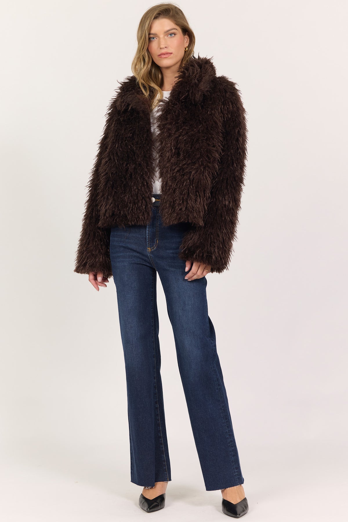 Bardot Faux Fur Jacket - Shaved Chocolate