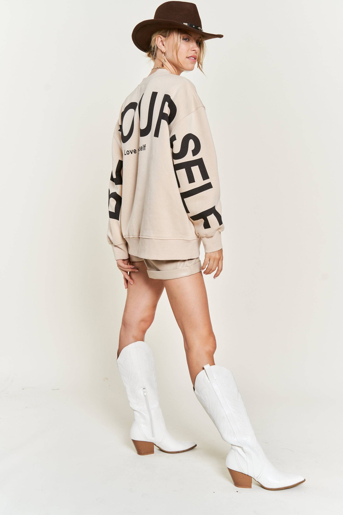 Be Yourself Love Yourself Printed Oversized Sweatshirt