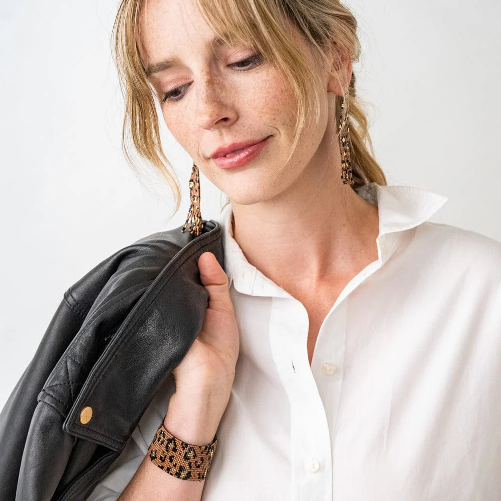 Brooklyn beaded stretch bracelet – Cheetah print / moc