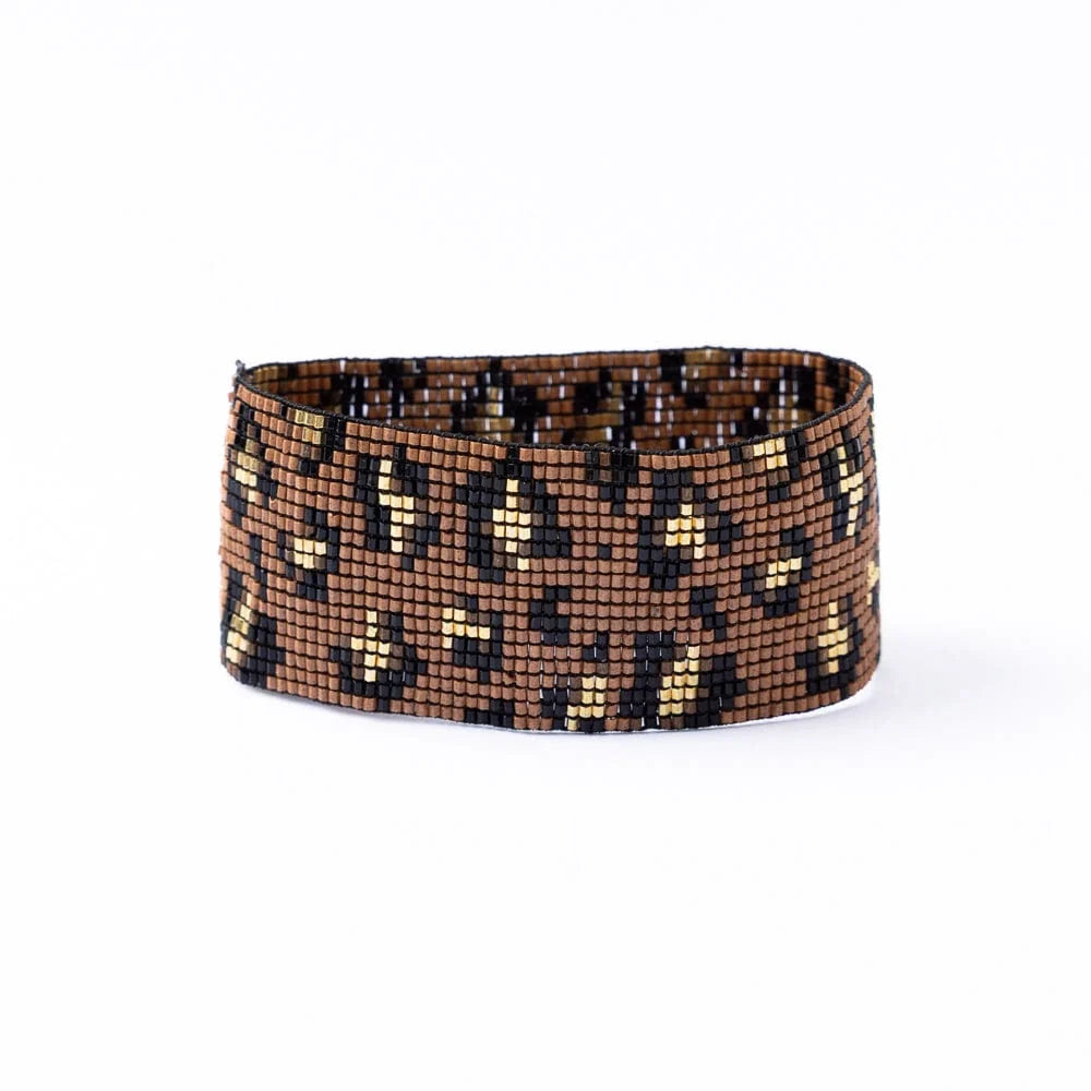 Brooklyn beaded stretch bracelet – Cheetah print / moc