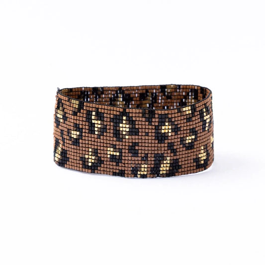 Brooklyn beaded stretch bracelet – Cheetah print / moc