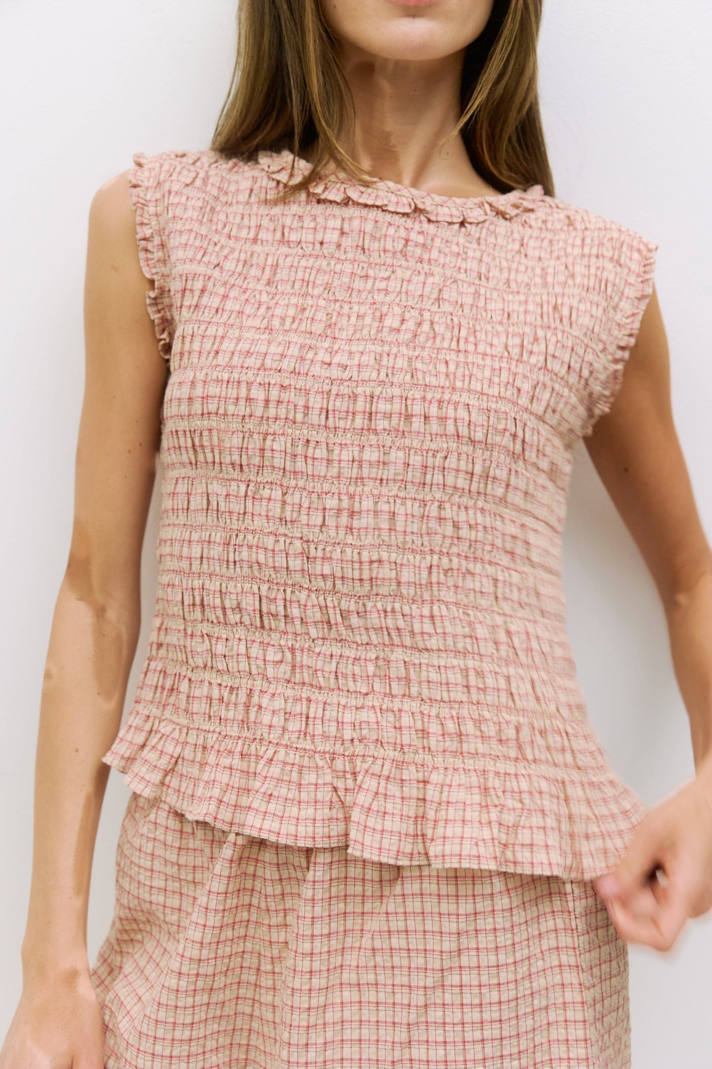 The Suri Top | Plaid Crinkle Top: Red/Yellow / LARGE