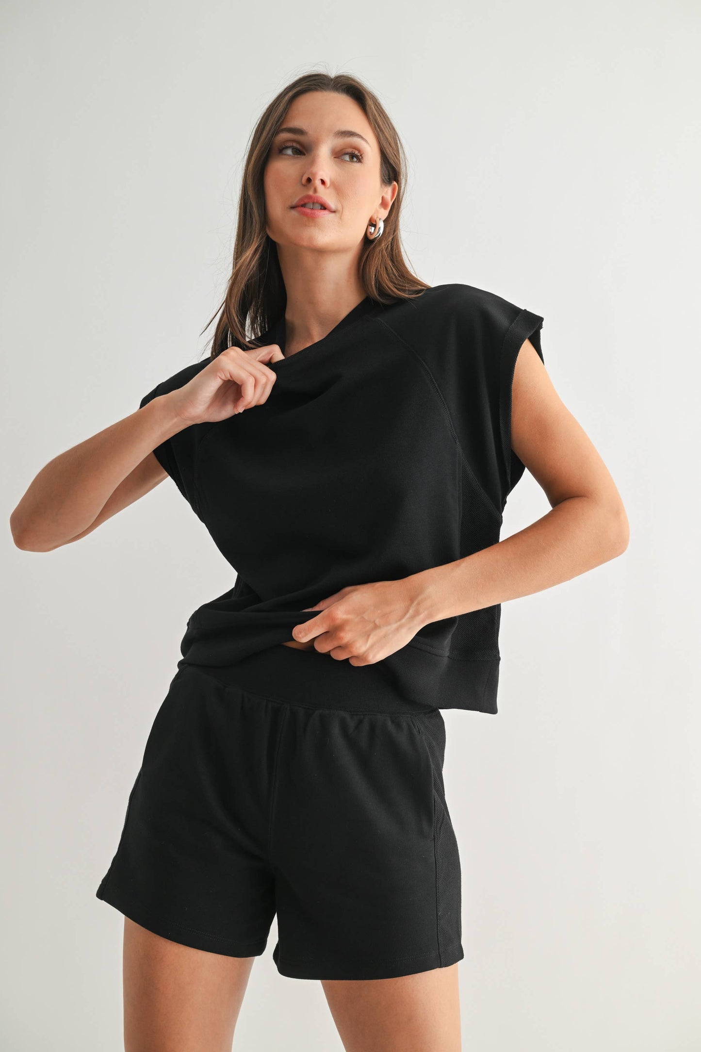 Offset French Terry Cap Sleeve Top