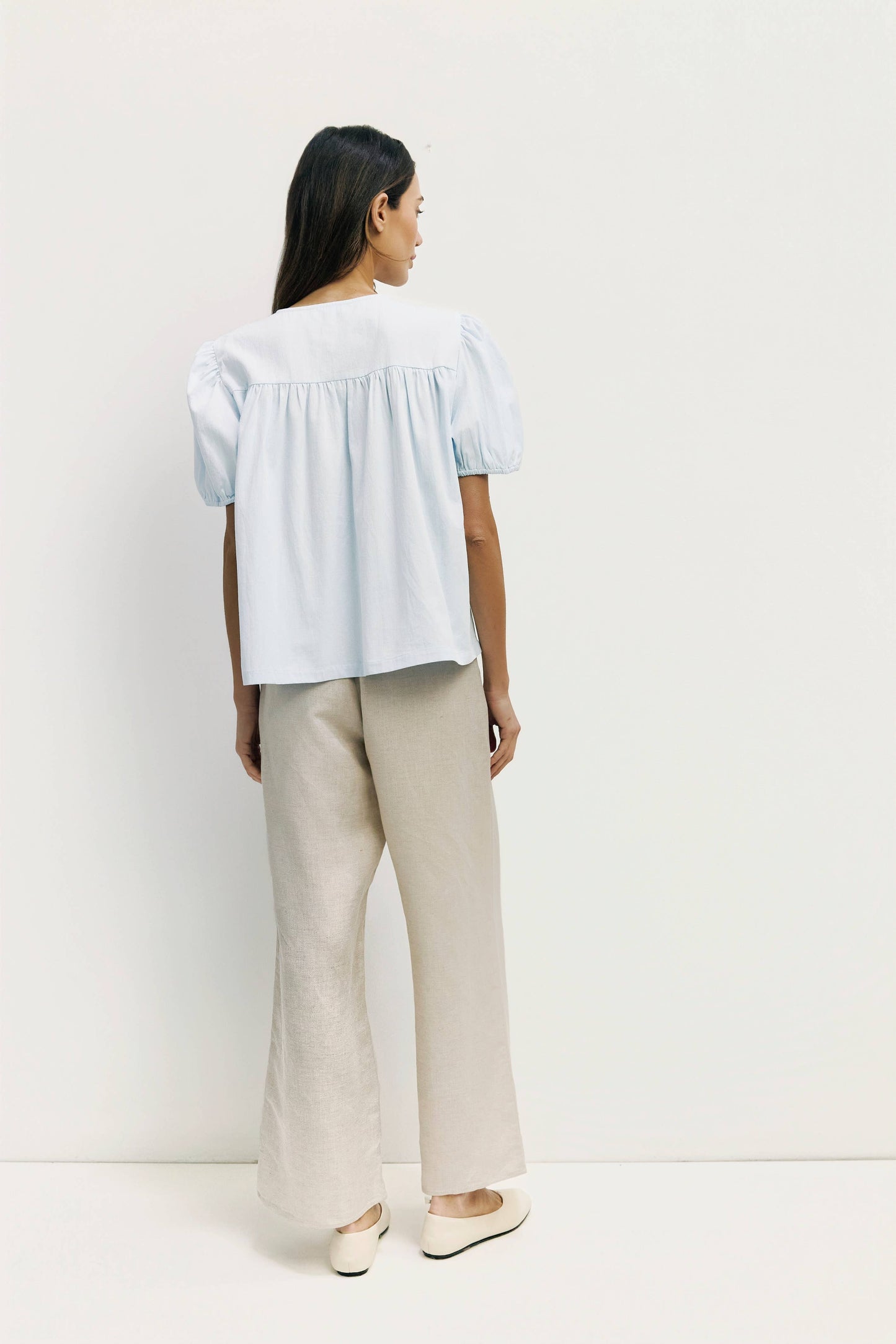 The Hazel Top | Puff Sleeve Baby Doll Blouse: Blue / SMALL
