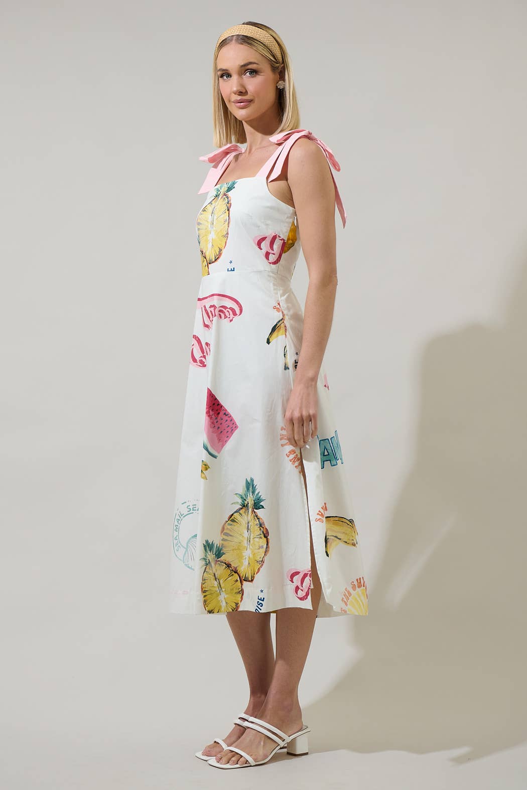 Zahra Island Tyra Smocked Midi Dress: Ivory Multi