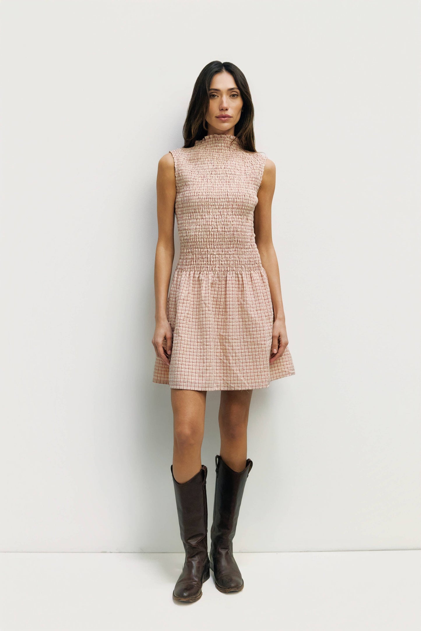 The Irisa Dress | Smocked Plaid Mini Dress: RED / MEDIUM