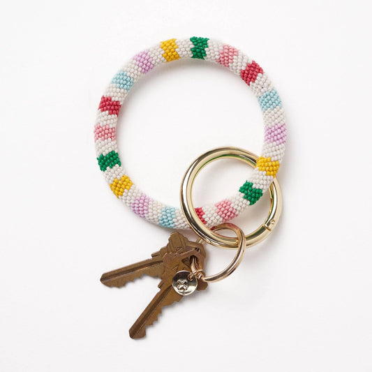 Chole stripe beaded key ring bracelet light check