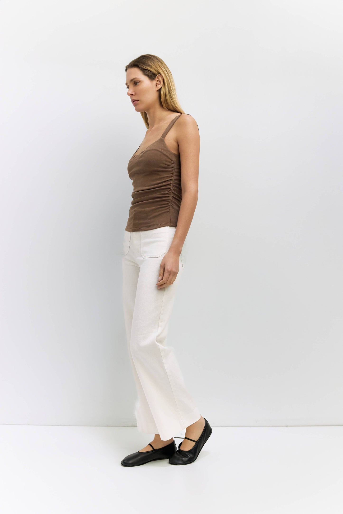 The Mabel Top | Ruched Side Knit Tank Top: BLUE / SMALL
