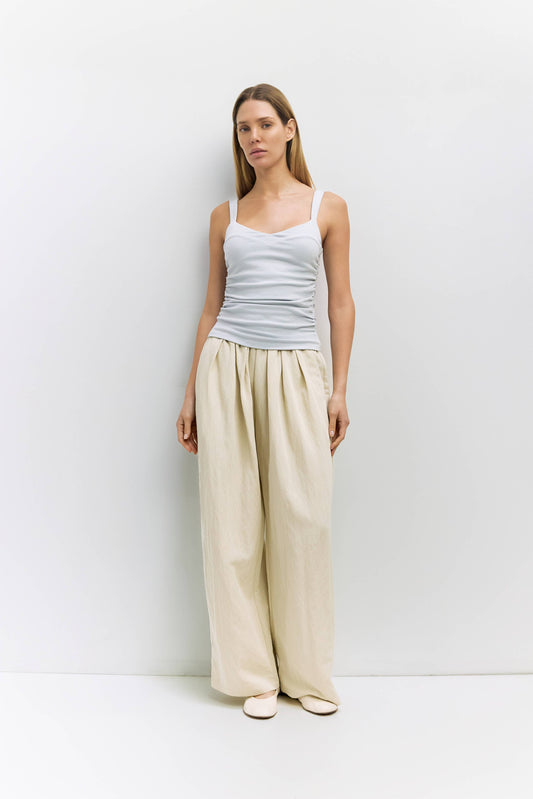 The Mabel Top | Ruched Side Knit Tank Top: BLUE / LARGE