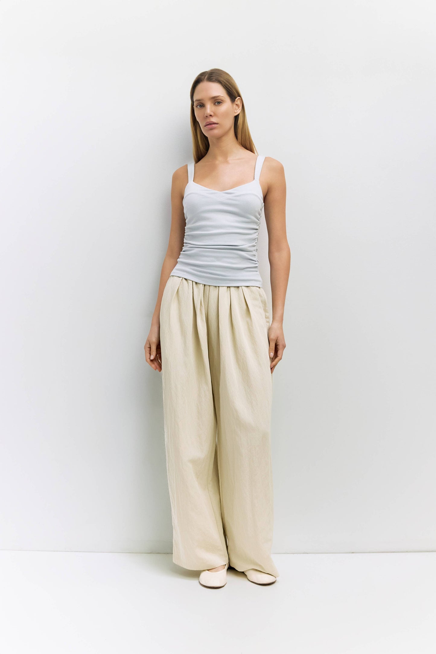 The Mabel Top | Ruched Side Knit Tank Top: BLUE / MEDIUM