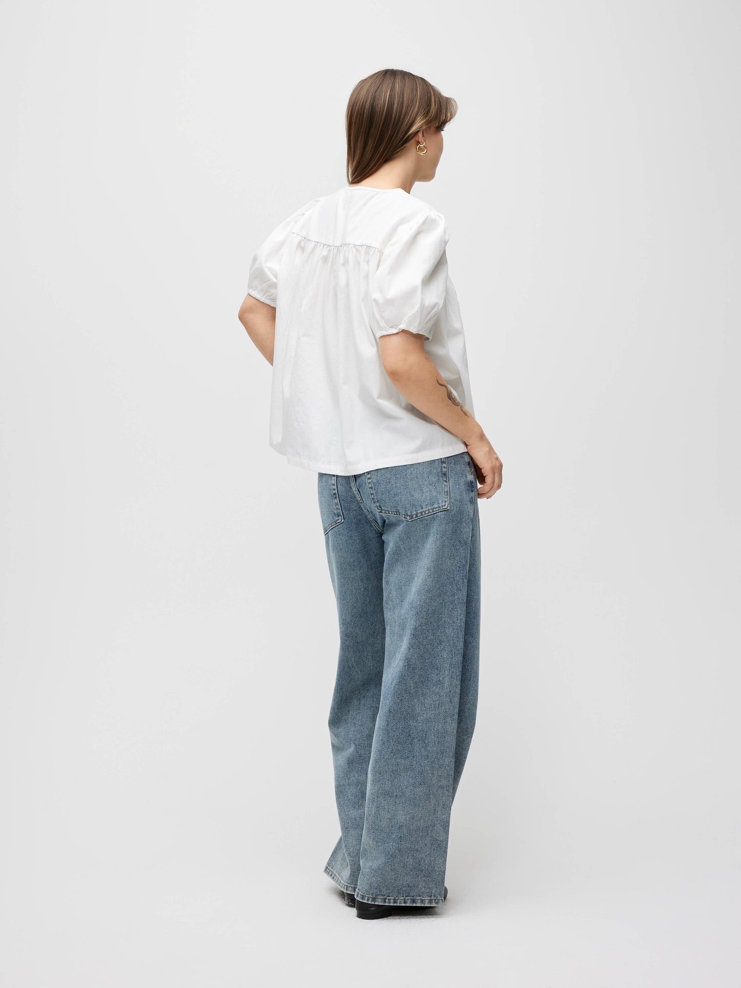 The Hazel Top | Puff Sleeve Baby Doll Blouse: Blue / LARGE