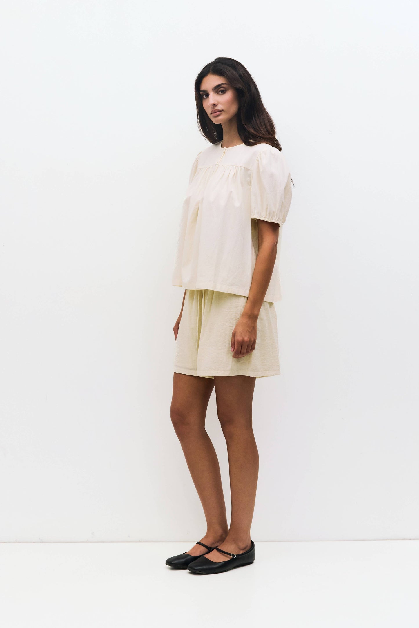 The Hazel Top | Puff Sleeve Baby Doll Blouse: Blue / SMALL
