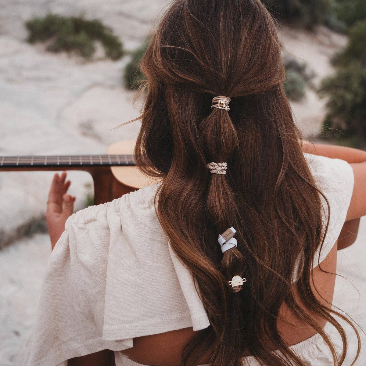 "Rise" Cream and Tan With Gold and Sun Accents Hair Tie Bracelets