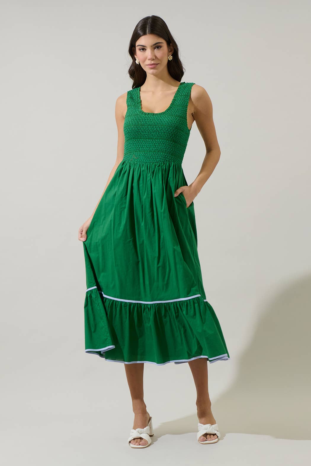 Jessy Smocked Midi Dress: Emerald