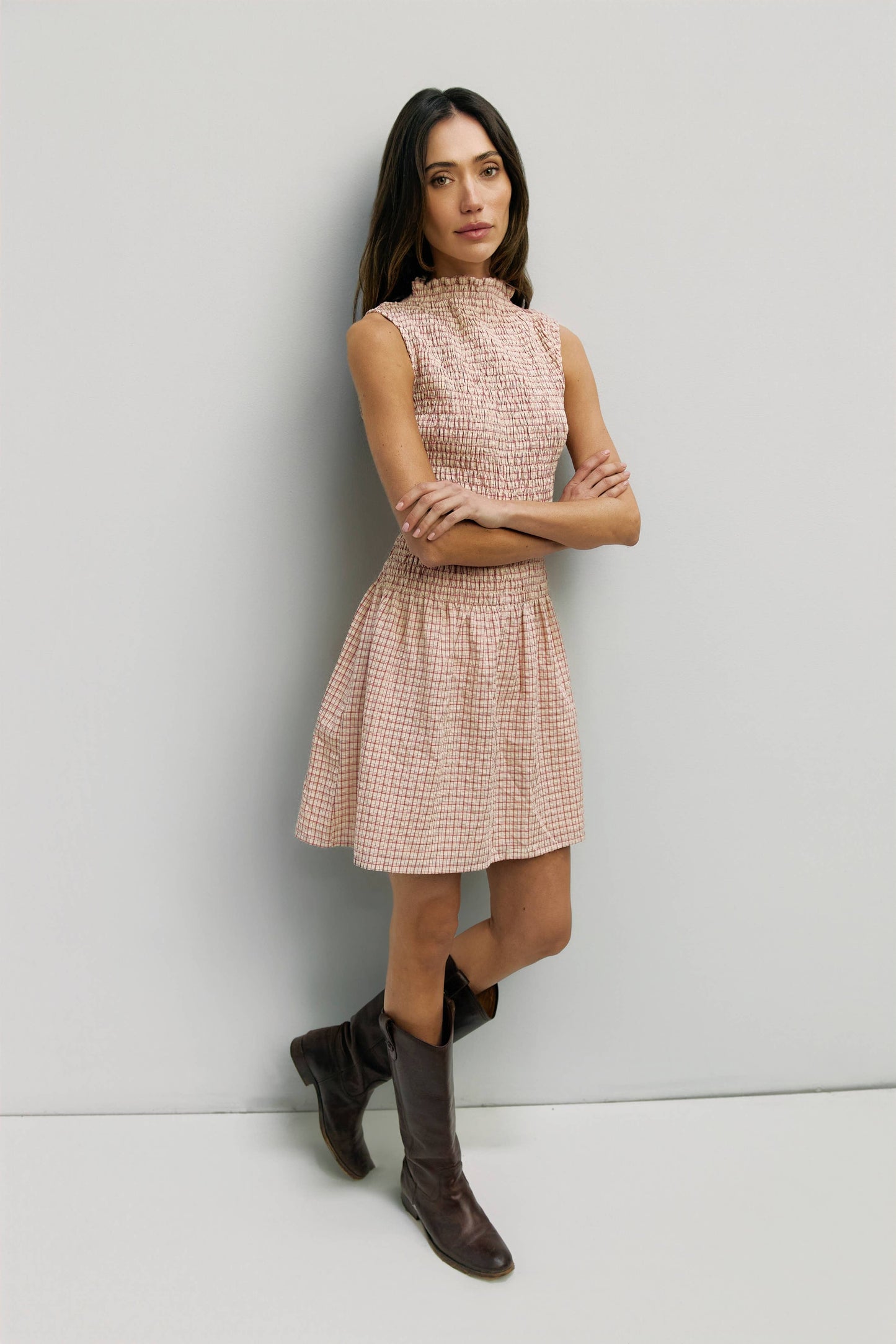 The Irisa Dress | Smocked Plaid Mini Dress: RED / SMALL