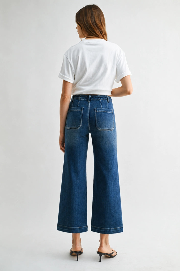 Paola Wide Leg with Seam Lines - Dark Wash