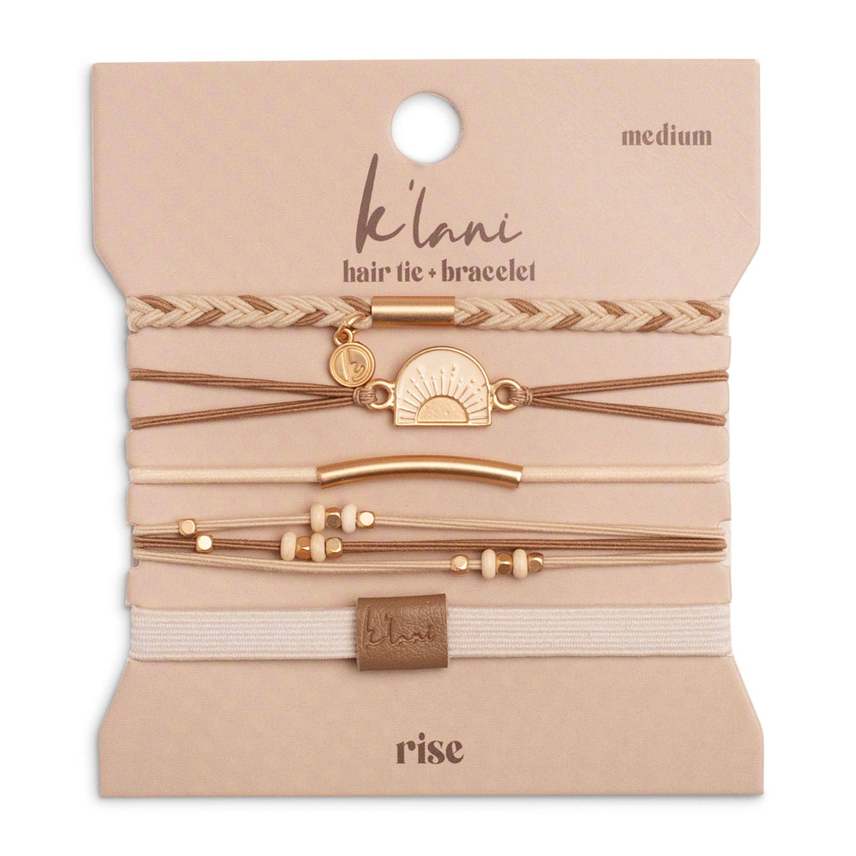 "Rise" Cream and Tan With Gold and Sun Accents Hair Tie Bracelets