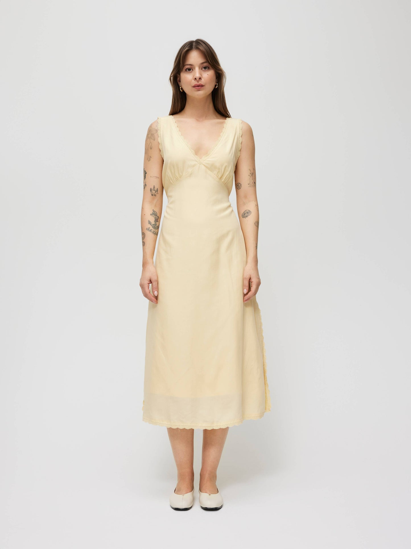 The Mara Dress | Lace Trim Midi Dress: CREAM / LARGE