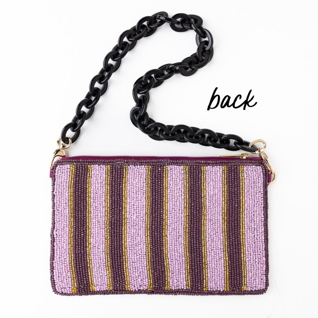 Elenor embroidered tiger purple beaded bag
