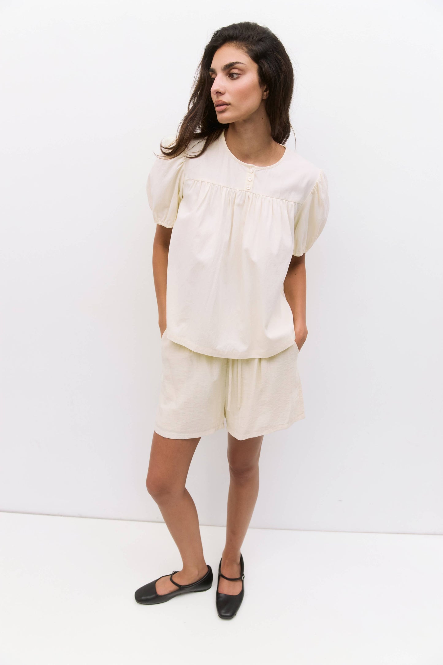 The Hazel Top | Puff Sleeve Baby Doll Blouse: Blue / SMALL