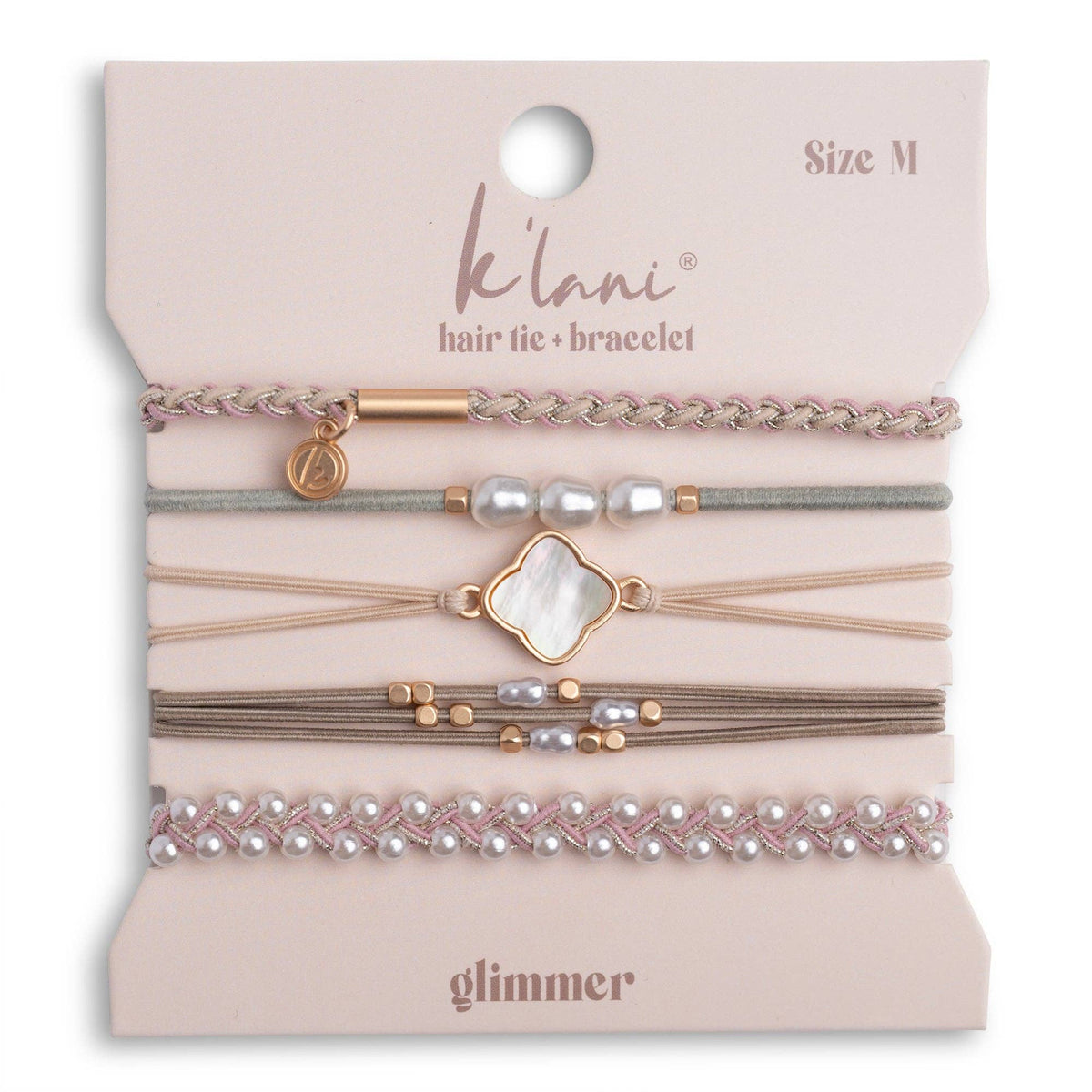 "Glimmer" Soft Pinks with Pearl and Gold Accent Hair Tie Bracelets