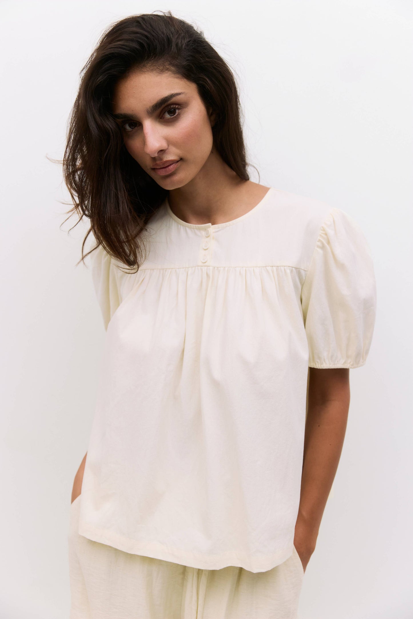 The Hazel Top | Puff Sleeve Baby Doll Blouse: Blue / SMALL