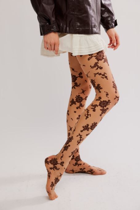 Flocked Floral Tight - Espresso Combo
