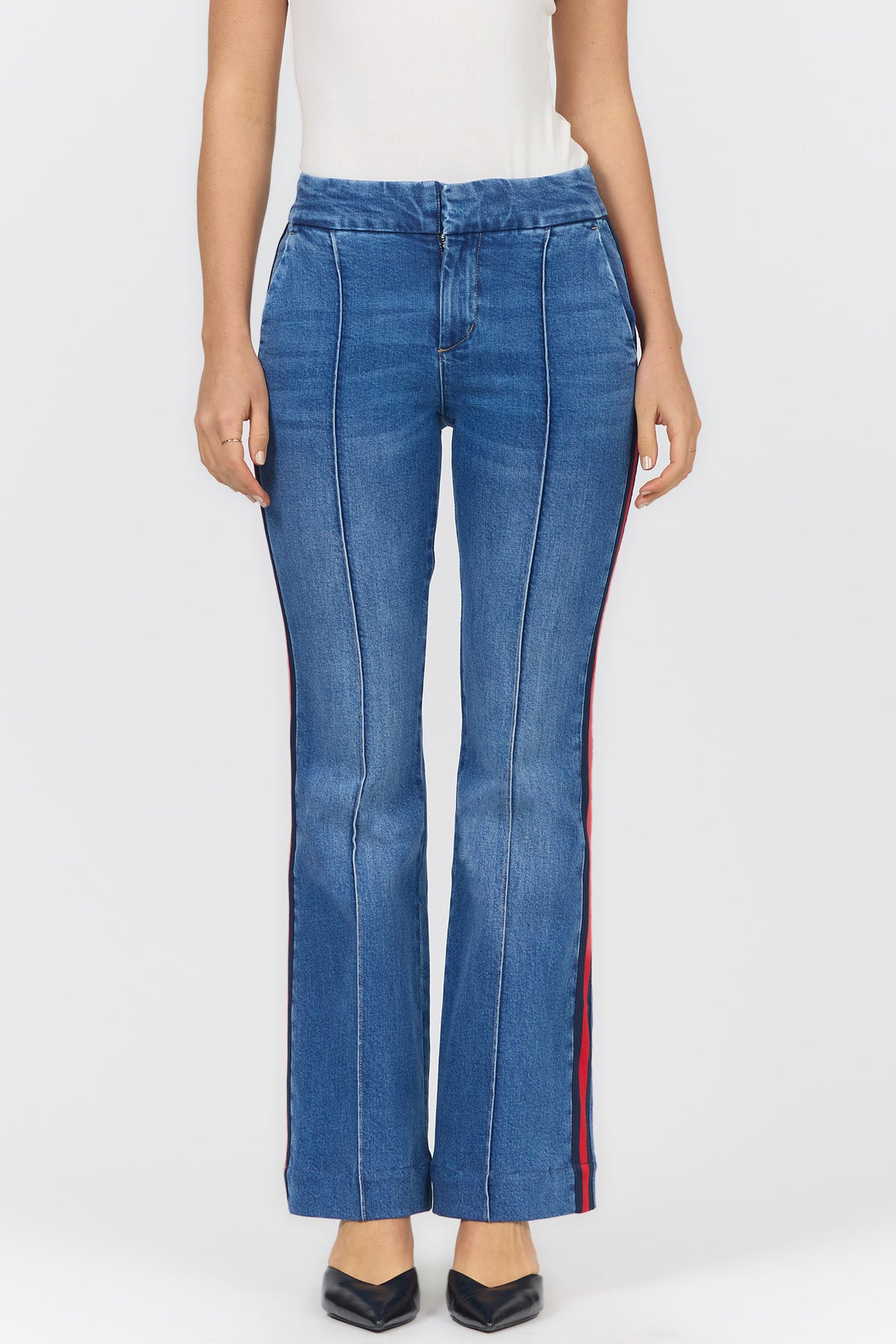 The Florence Side-Striped Mid-High Rise Flare Jeans