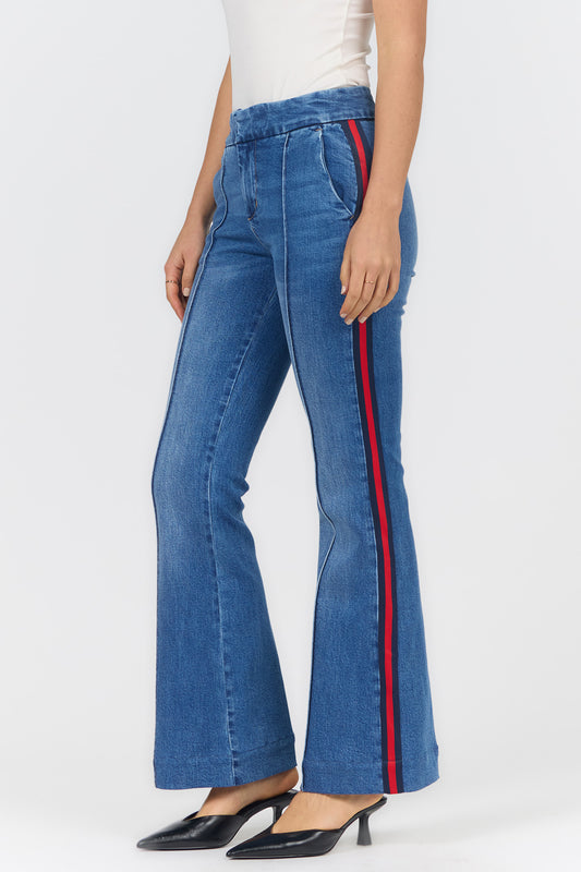 The Florence Side-Striped Mid-High Rise Flare Jeans