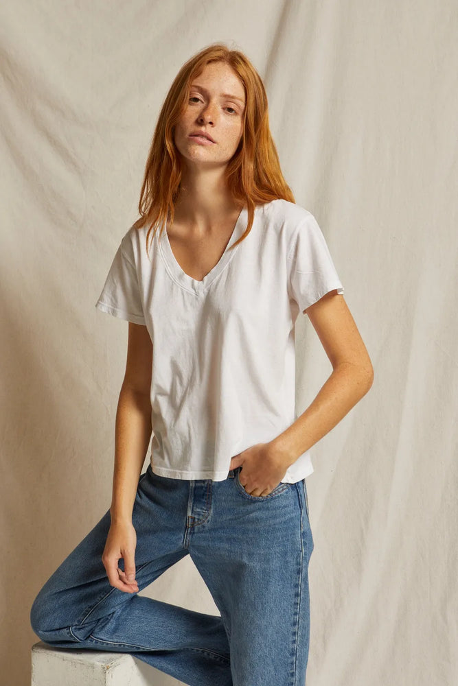 Cotton SS Boxy V Neck Tee