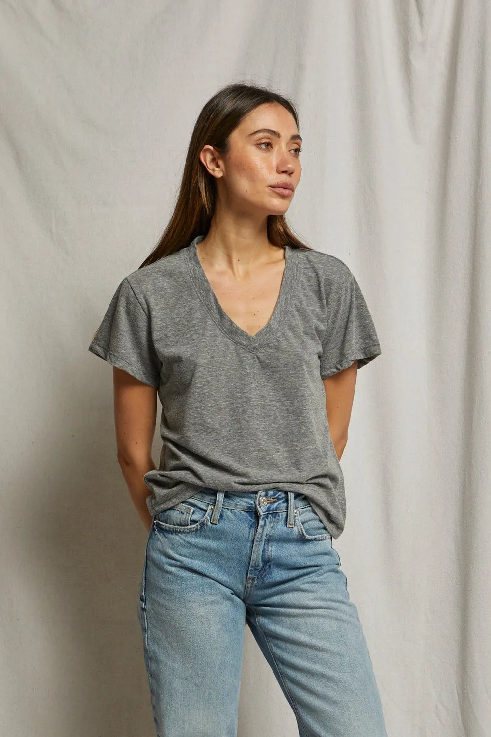 Cotton SS Boxy V Neck Tee