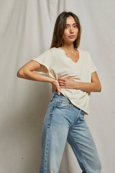 Cotton SS Boxy V Neck Tee