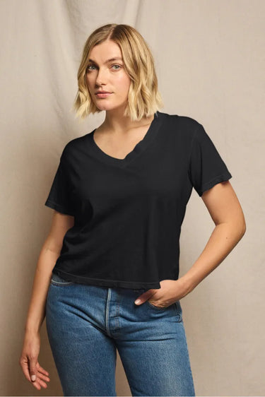Cotton SS Boxy V Neck Tee