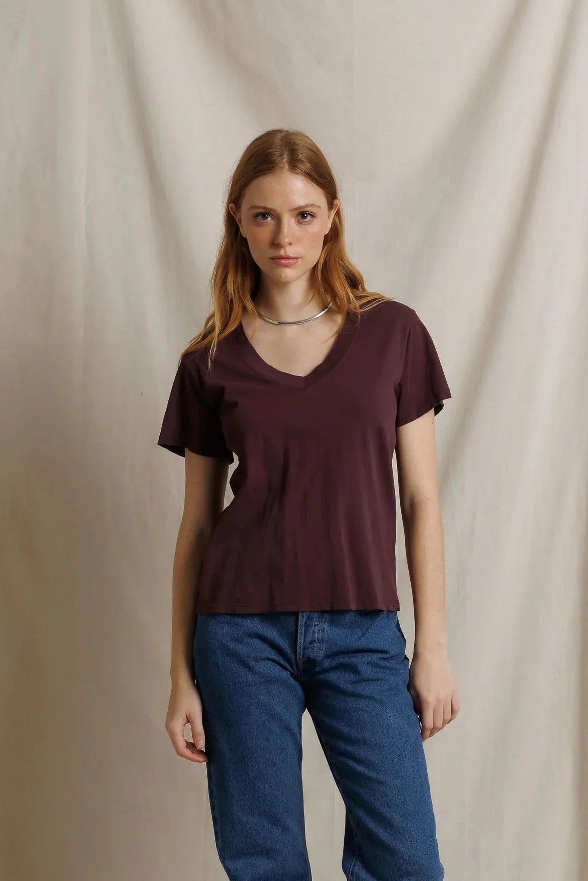 Hendrix Cotton SS Boxy V Neck Tee