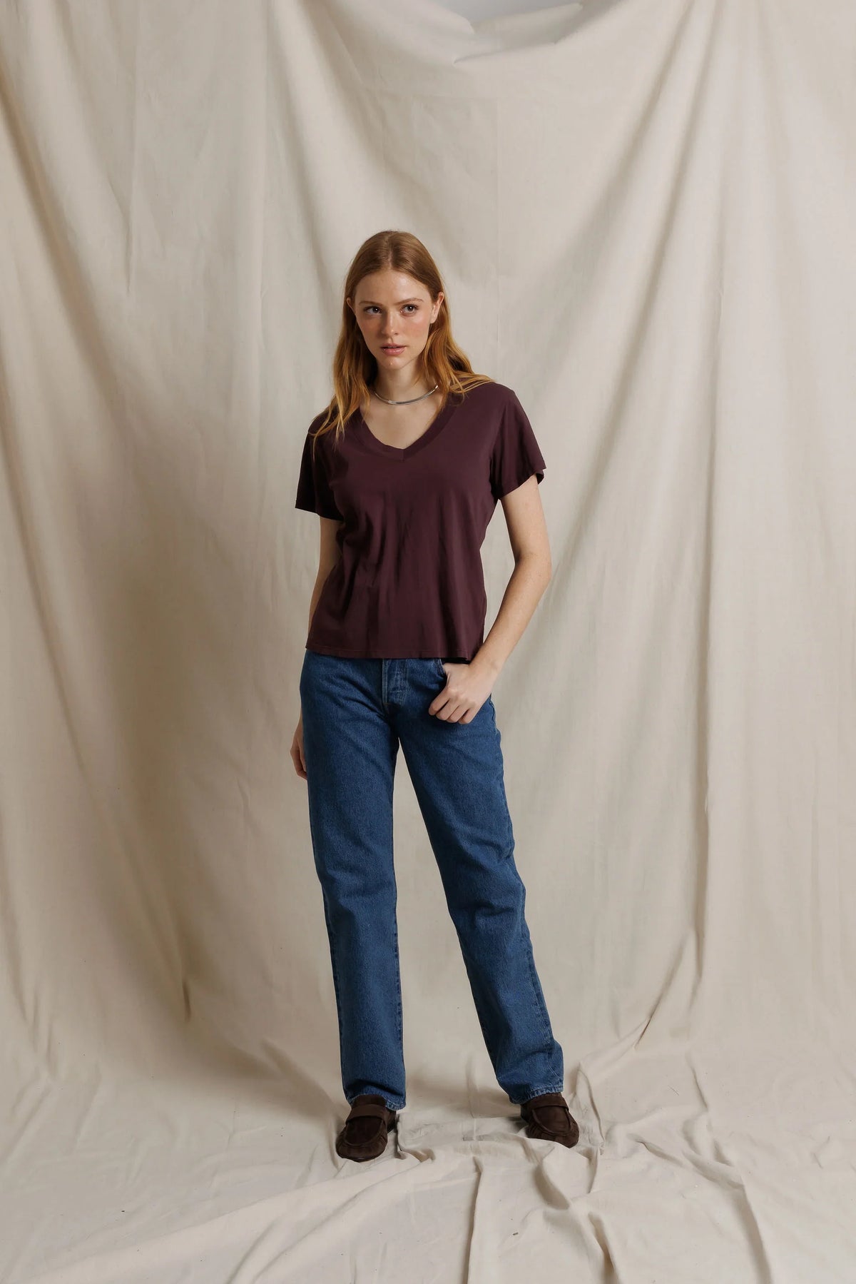 Hendrix Cotton SS Boxy V Neck Tee