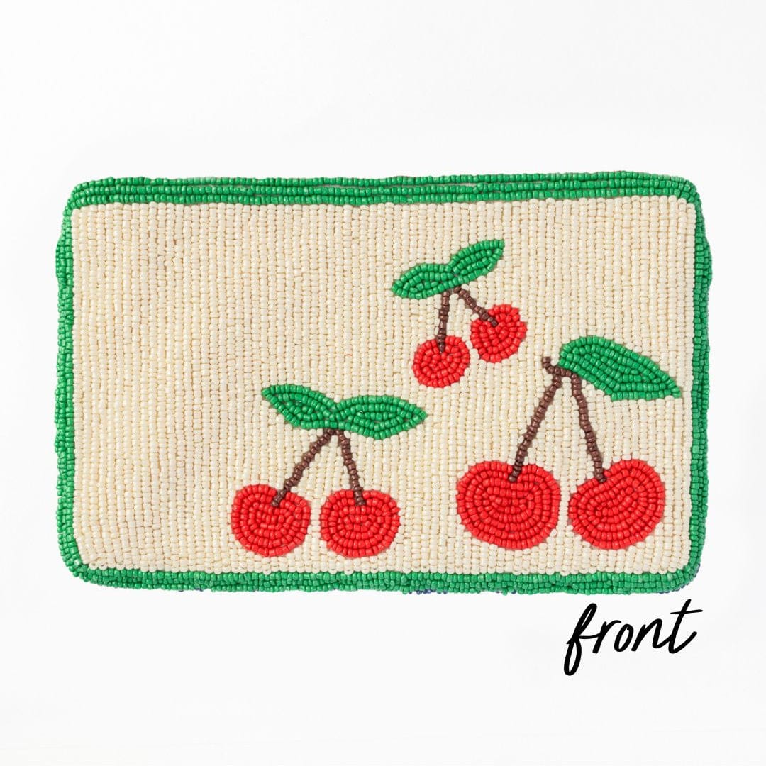 Leila cherries seed bead clutch with strap