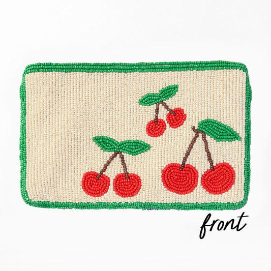Leila cherries seed bead clutch with strap