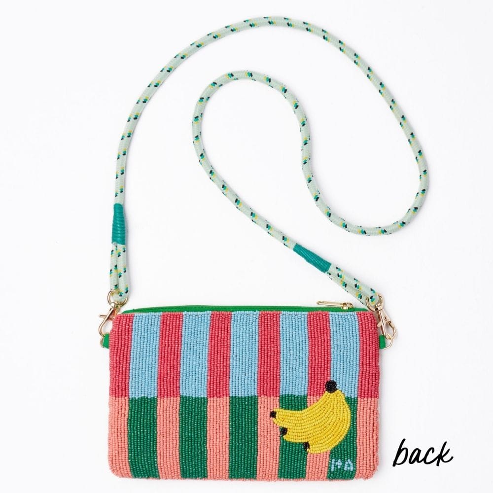 Leila mixed fruit seed bead clutch with strap