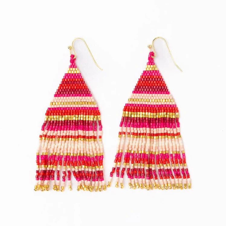 Lexie horizontal stripe beaded fringe earrings – Mixed / hot pink