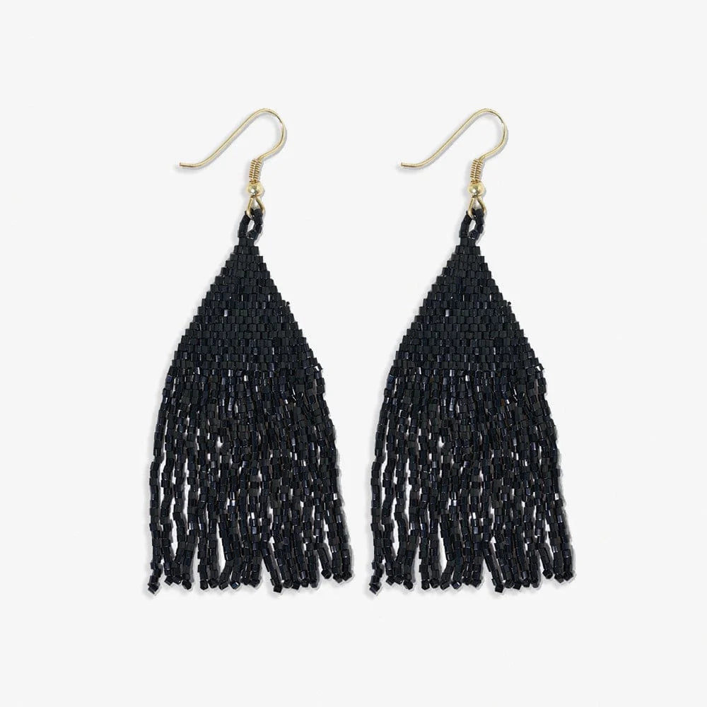 Lexie solid beaded fringe earrings – Black