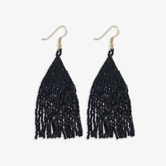 Lexie solid beaded fringe earrings – Black