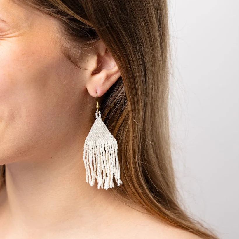 Lexie solid beaded fringe earrings – Ivory