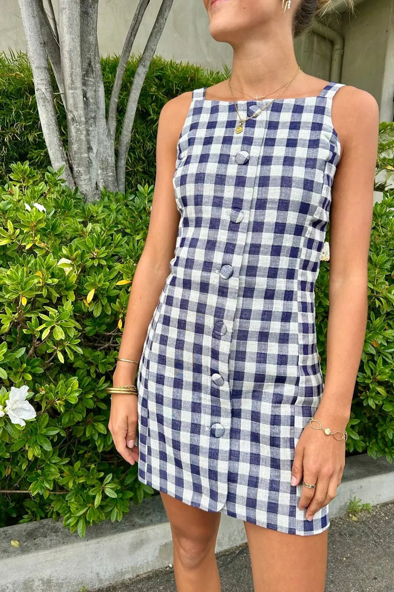 Gingham A-Line Button Down Mini Shift Dress