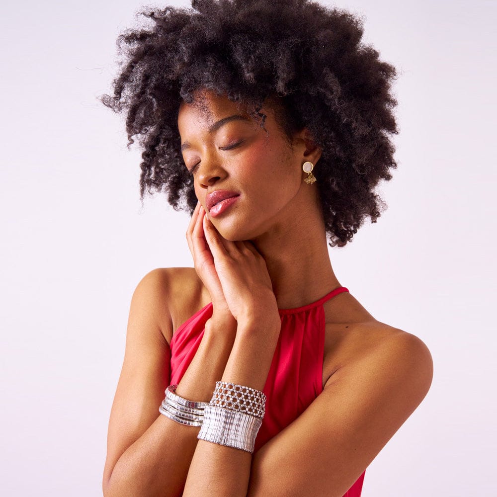 Winnie wide brass stretch bracelet – Silver