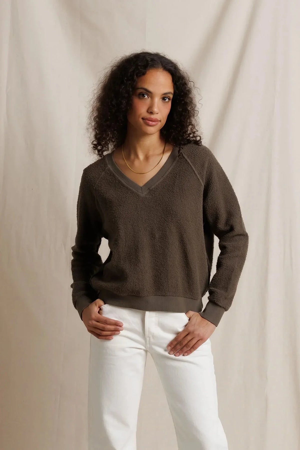 Zuri Ziggy V-Neck Reverse Fleece Sweatshirt